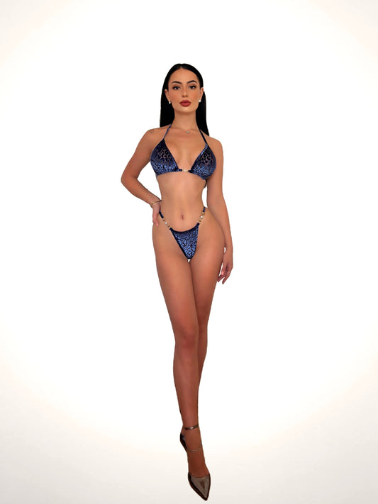 Velvet Midnight Pearl Bikini Set - Deep Blue