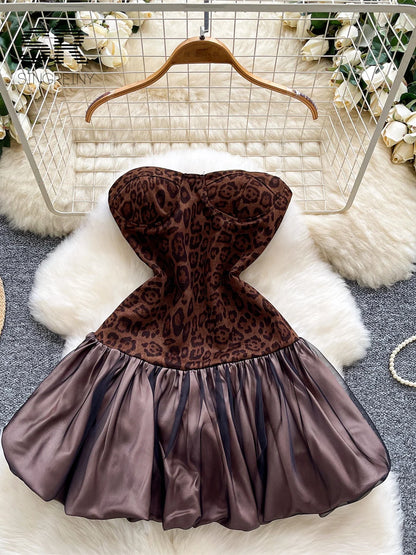 Strapless Leopard Tutu Dress