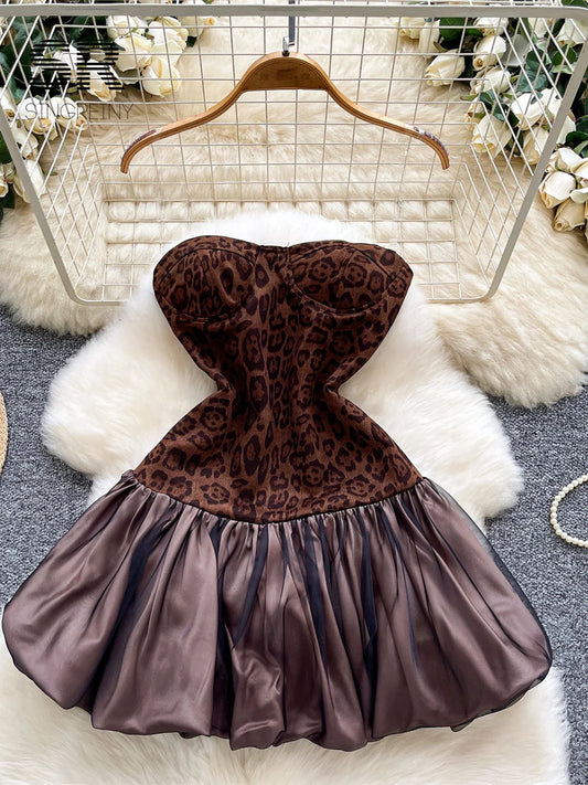 Strapless Leopard Tutu Dress